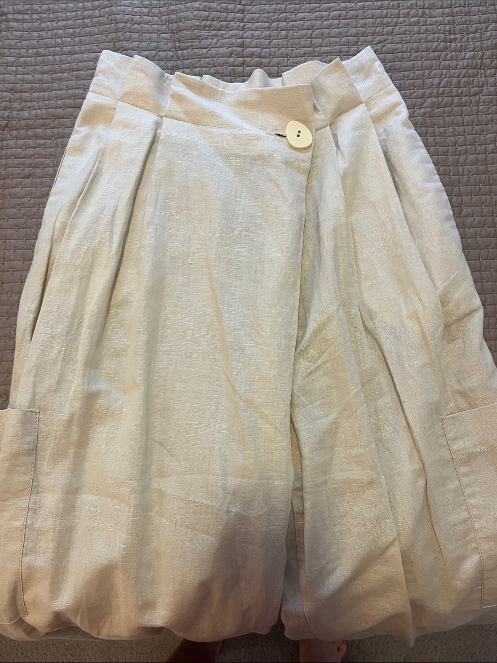 Zara High-Waist Wide Leg Asymmetrical Waist Linen Blend Pants in Khaki - Picture 3 of 4